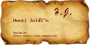 Honti Jolán névjegykártya